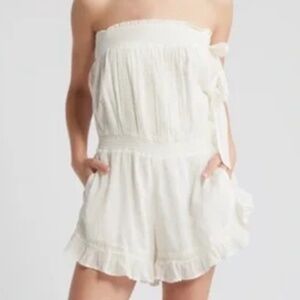 NWT Free People Feelin Fancy White Strapless Ruffle Cotton Romper Size Large
